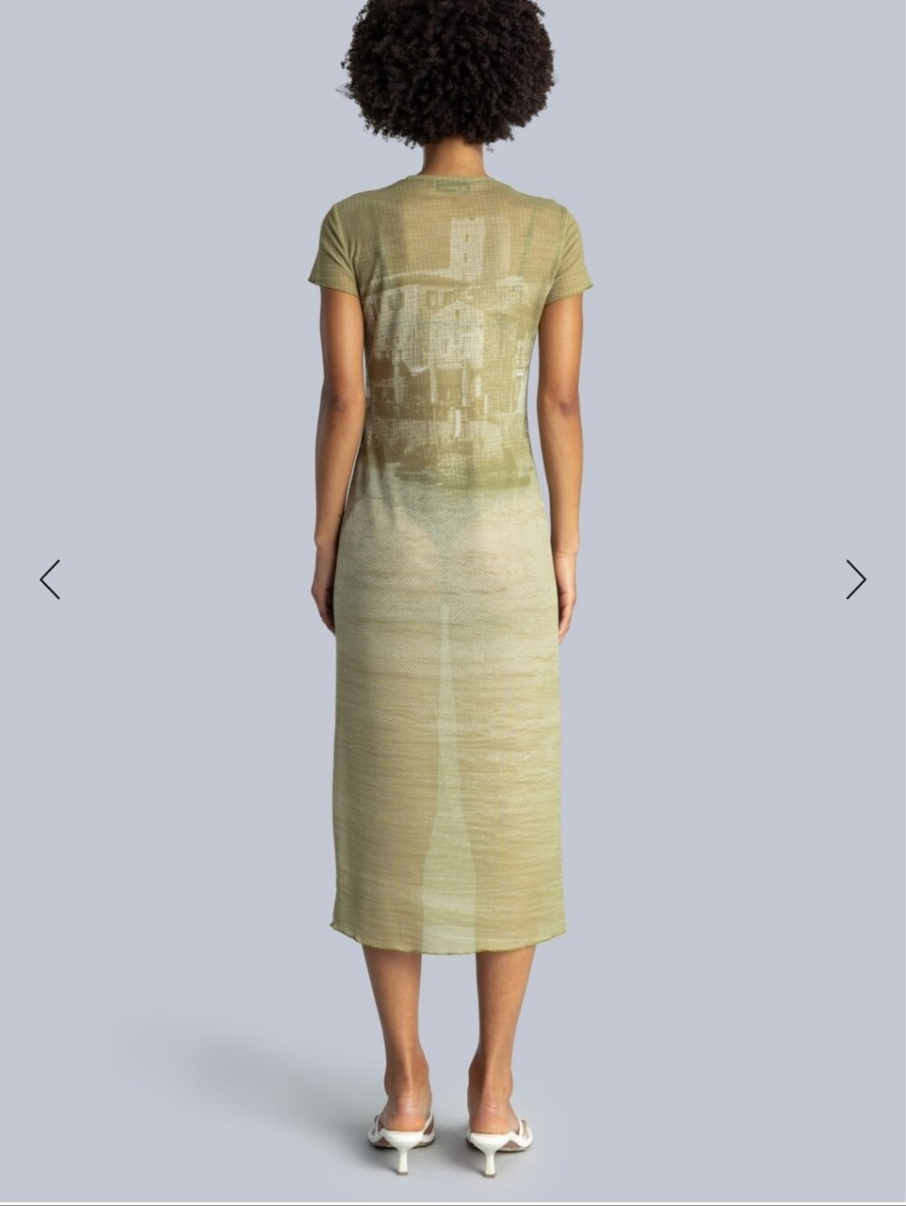 Esthe Sheer Olive Green Graphic Midi Dress - Picture 6 of 7